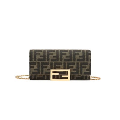 FENDI ZUCCA VITELLO CONTINENTAL WALLET ON CHAIN TOBACCO (18.5*9.5*3cm) 